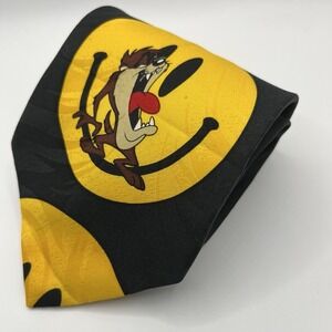 1996 Taz Tie Necktie Looney Tunes Mania‎ Warner Bros. Smiley Face Yellow Black